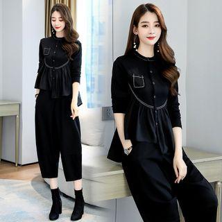 Set: Ruffle Hem Blouse + Cropped Harem Pants