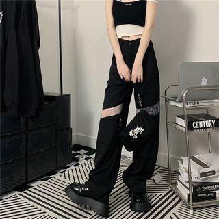 High Waist Lace Panel Loose Fit Pants