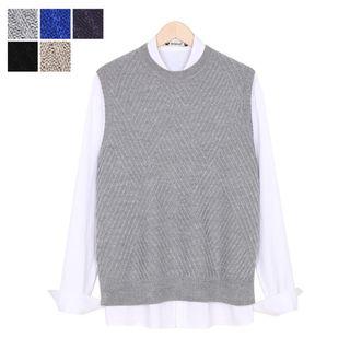 Patterned Crewnedk Knit Vest