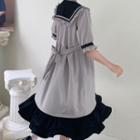 Sailor Collar Ruffle Trim Dress Gray - One Size