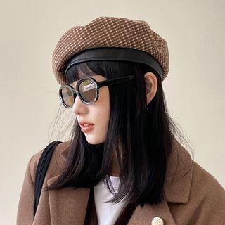 Plaid Beret Hat Brown - M