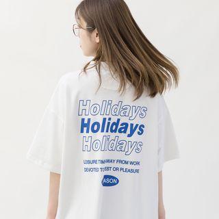 Lettering Short-sleeve Mini Polo Dress White - One Size