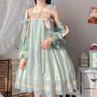 Set: Wide Strap Floral Print A-line Dress + Jacket