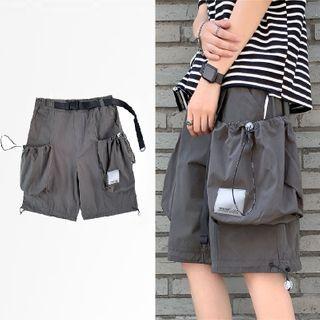 Drawstring-pocket Straight-cut Cargo Shorts