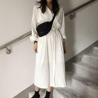 Loose-fit Drawcord Midi Dress White - One Size