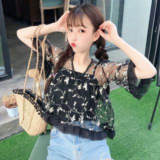 Lace V-neck Mesh Top + Camisole Top
