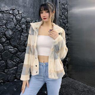 Striped Fleece Button-up Coat