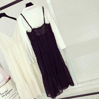 Spaghetti Strap Fringed Midi Dress
