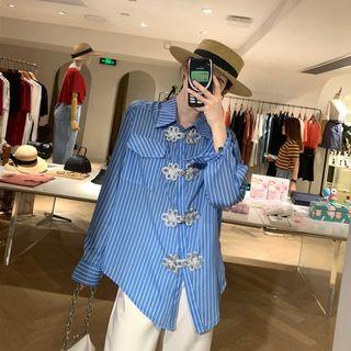 Chinese Style Striped Shirt As Shown In Figure - One Size