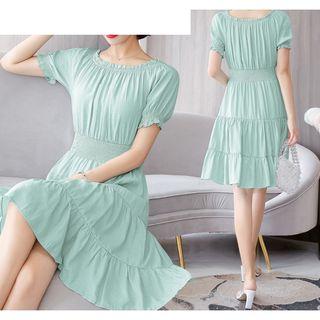 Short-sleeve Ruffled A-line Tiered Dress