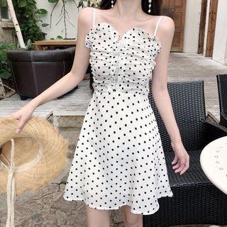 Spaghetti Strap Dotted A-line Dress