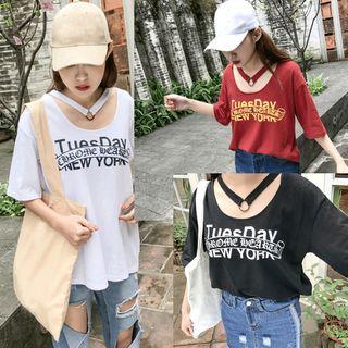 Cut Out Lettering Print Short-sleeve T-shirt