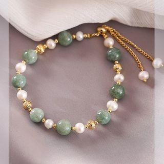 Bead Earring Green & Gold - One Size