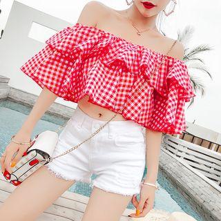 Off Shoulder Short-sleeve Ruffle Top