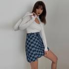 Checkerboard Denim Pencil Skirt