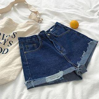 Distressed Frayed Denim Shorts
