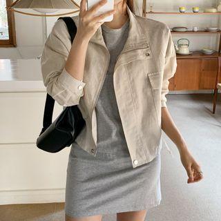 Drawstring-hem Jacket Beige - One Size