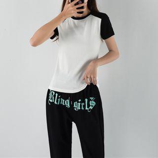Lettering High Waist Loose Fit Jogger Pants / Short-sleeve Raglan T-shirt