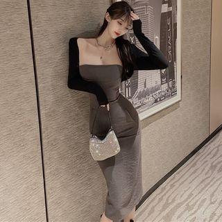 Strapless Plain Midi Dress / Shrug