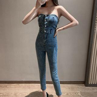 Strapless Denim Skinny Jumpsuit