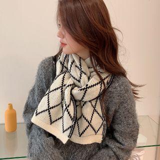 Argyle / Zebra Print Knit Shawl