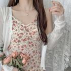 Spaghetti Strap Floral Midi A-line Dress / Cardigan / Light Jacket