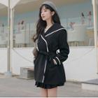 Sailor Collar Contrast Trim Trench Jacket