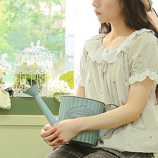 Lace-detail Embroidered Gingham Blouse