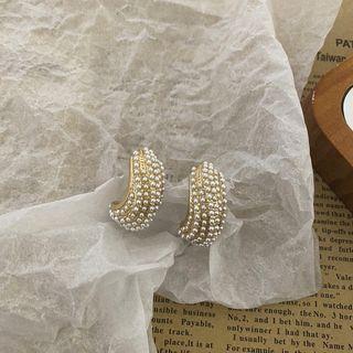 Faux Pearl Open Hoop Earring 1 Pair - Earring - Faux Pearl - White & Gold - One Size