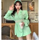 Long-sleeve Plain Loose-fit Shirt / Faux-pearl Sleeveless Top