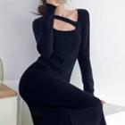 Knit Midi Sheath Dress Black - One Size