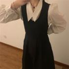 Sleeveless Plain Midi Dress / Puff-sleeve Blouse