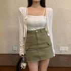 Set: Button Up Camisole + Button Up Cardigan / High Waist Cargo Mini Skirt