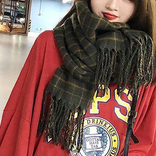 Plaid Fringed Neck Scarf As Shown In Figure - One Size