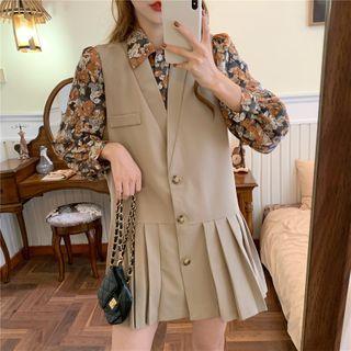 Printed Shirt / Mini A-line Pinafore Dress