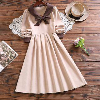 Color Block Bow Detail A-line Dress