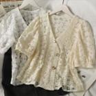 Pearl-accent Sheer Lace Cardigan