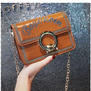 Lettering Faux Leather Flap Crossbody Bag