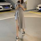 Short-sleeve Midi Asymmetric Dress Gray - One Size