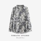 Printed Button-up Oversized Shirt Black - One Size