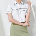 Short-sleeve Contrast Trim Shirt / Pencil Skirt / Set