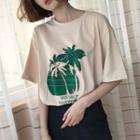 Palm Tree Print Elbow Sleeve T-shirt