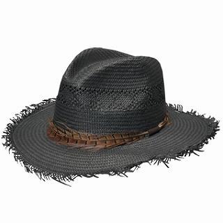 Raw-hem Woven Straw Hat Black - One Size