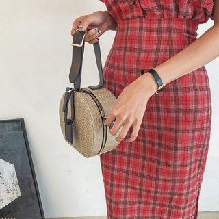 Faux-rattan Textured Tambourine Hand Bag