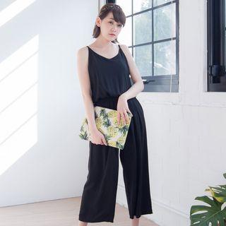 Sleeveless Spaghetti-strap Plain Jumpsuit