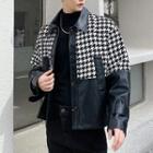 Faux-leather Houndstooth Panel Jacket