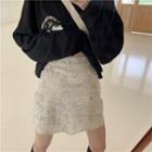 Printed Long-sleeve T-shirt / High Waist Mini A-line Skirt