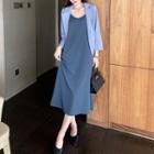 Plain Blazer / Spaghetti-strap Midi Dress / Set