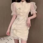 Sequined Leaf Embroidered Short-sleeve Mini A-line Dress