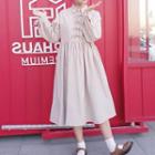 Bow Detail Long-sleeve A-line Midi Shirt Dress
